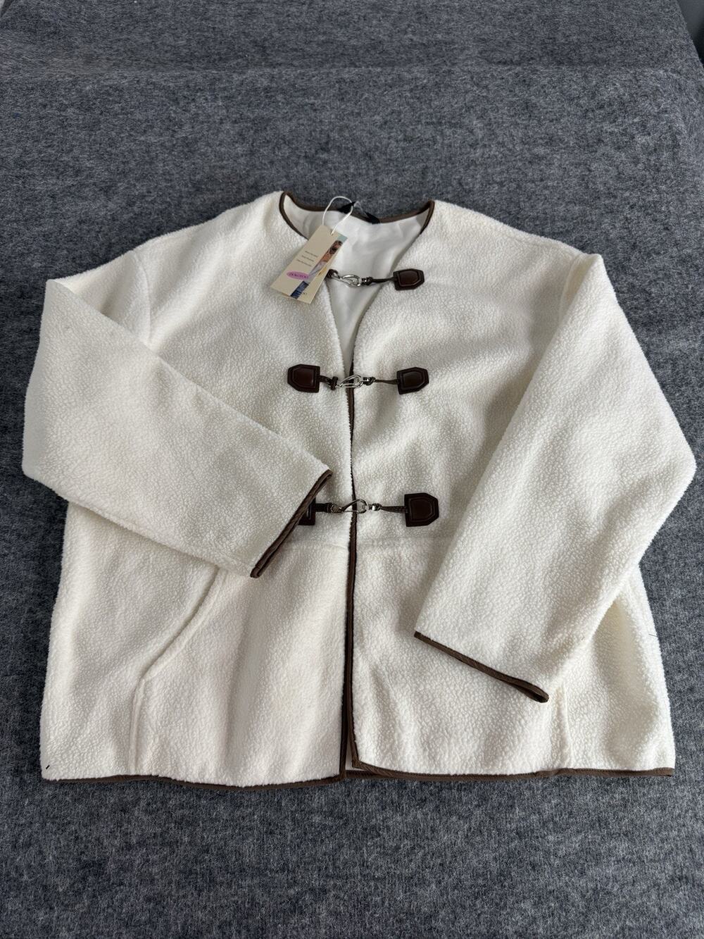 Dokotoo Jacket Women 2XL Blazer White Sherpa Toggle Hook Eye Coat XXL New N105